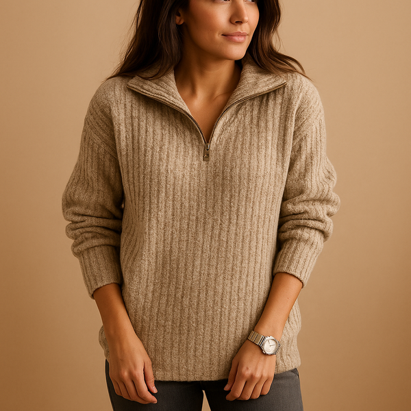 Pull Femme Minimaliste | Demi-Zip à Col Roulé avec Touche Douce | Élégance Quotidienne pour Confort Optimal 1
