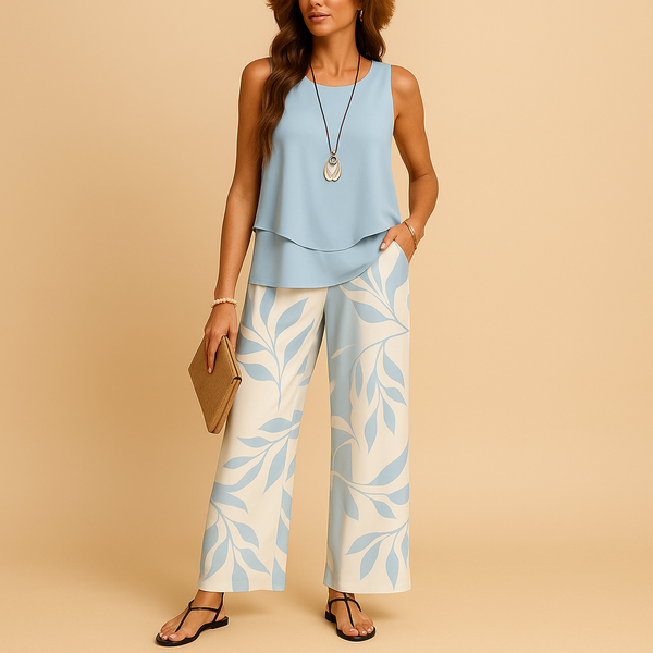Ensemble Femme Léger avec Top Sans Manches & Pantalon Aérien | Élégance et Confort pour Été 1